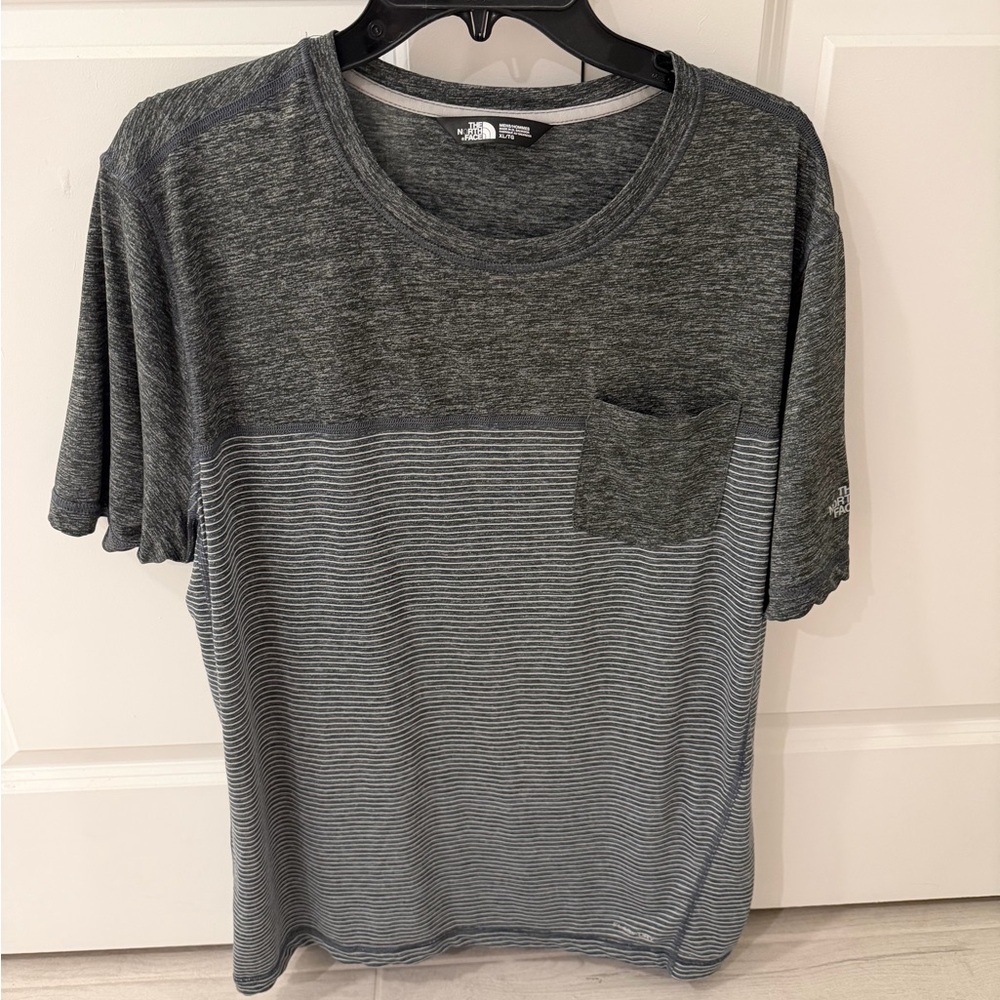 The North Face Men's Dark Gray and Light Gray Striped Tee
